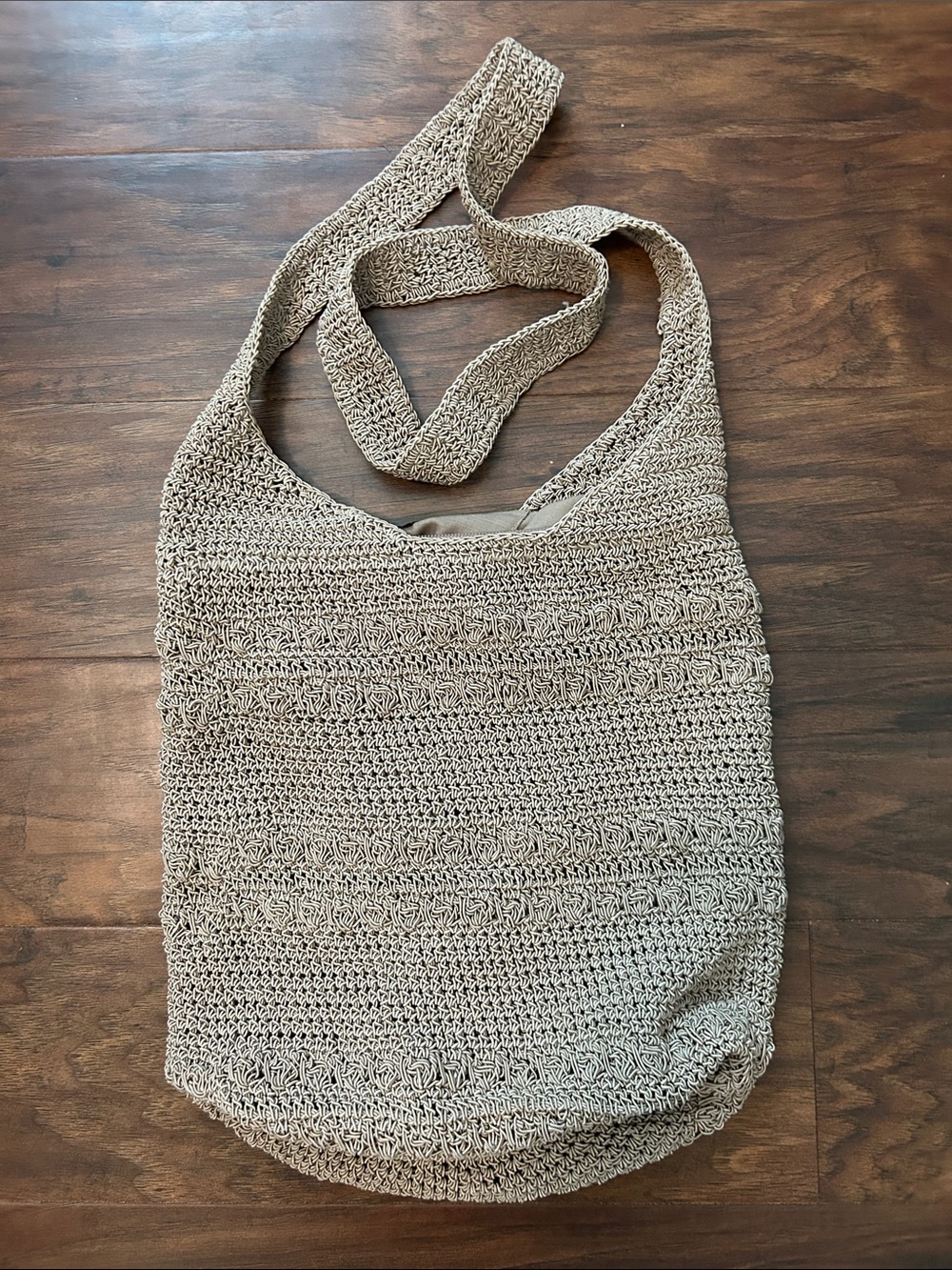 NWOT Neutral Beige Crochet Bucket Shoulder Bag